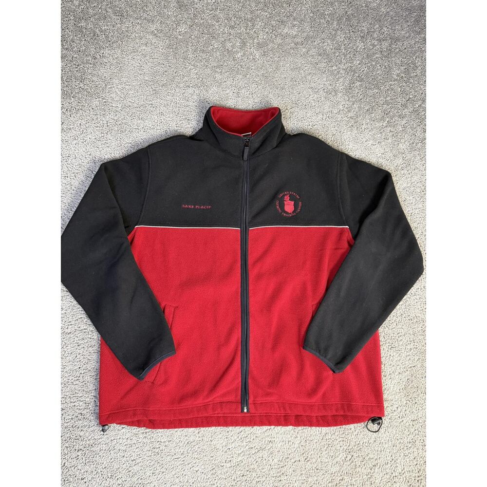VTG USA Olympics Jacket Mens XL Red Lake Placid Fleece Insulated Zip Pockets